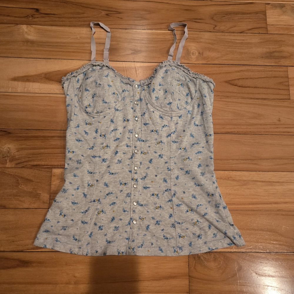 Forever 21 Blue Floral Button-Up Tank Top